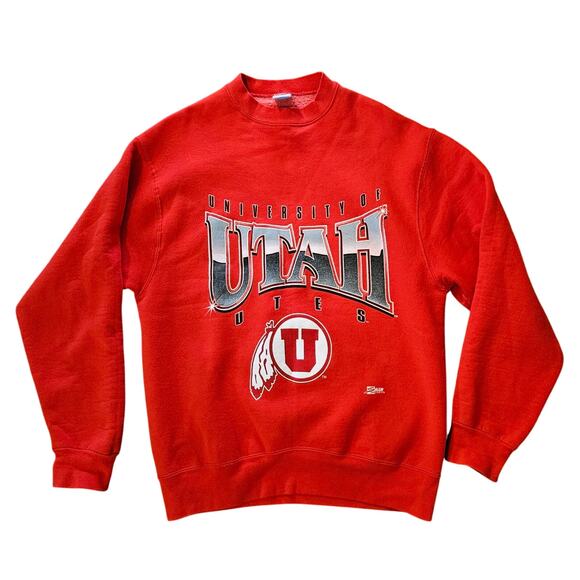 Vintage University of Utah Crewneck Sweatshirt, Unisex Size L, Red, College 90's - Picture 1 of 8